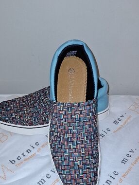 bernie mev. Multicolor Woven Slip-On Flats with Light Blue Trim